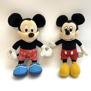 Set Of 2 Disney Mickey Mouse 9" Plush Red Swim Trunks‎ Flower Shorts